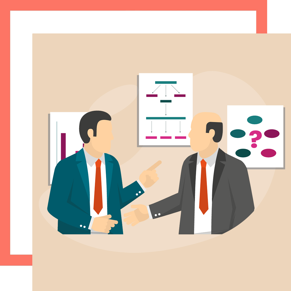 Graphic of two businessmen discussing a business loan from a legal money lender in Singapore