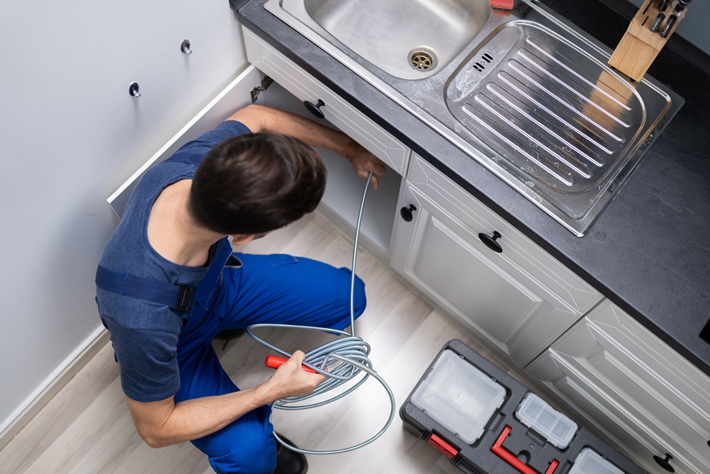 plumber doing plumbing work in the kitchen